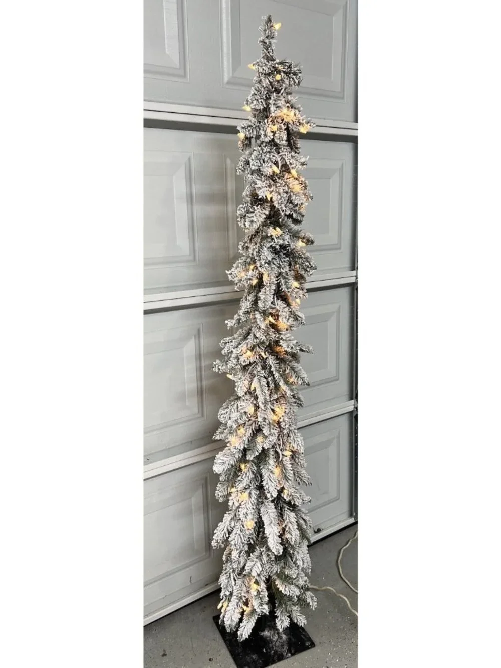 6ft Pre-lit Flocked Alpine Pencil Christmas Tree With 100 Clear Lights